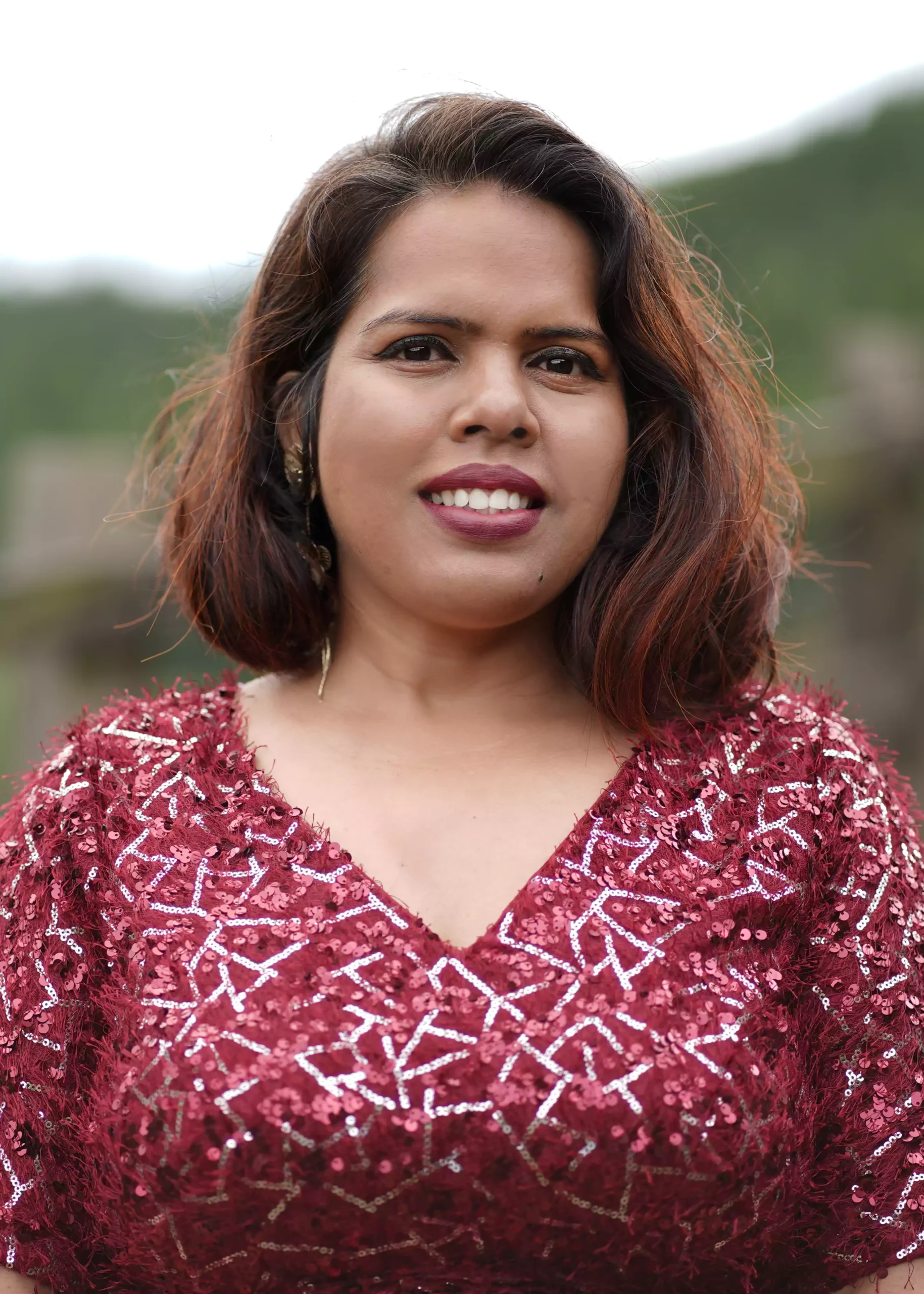 sequnce maroon dress